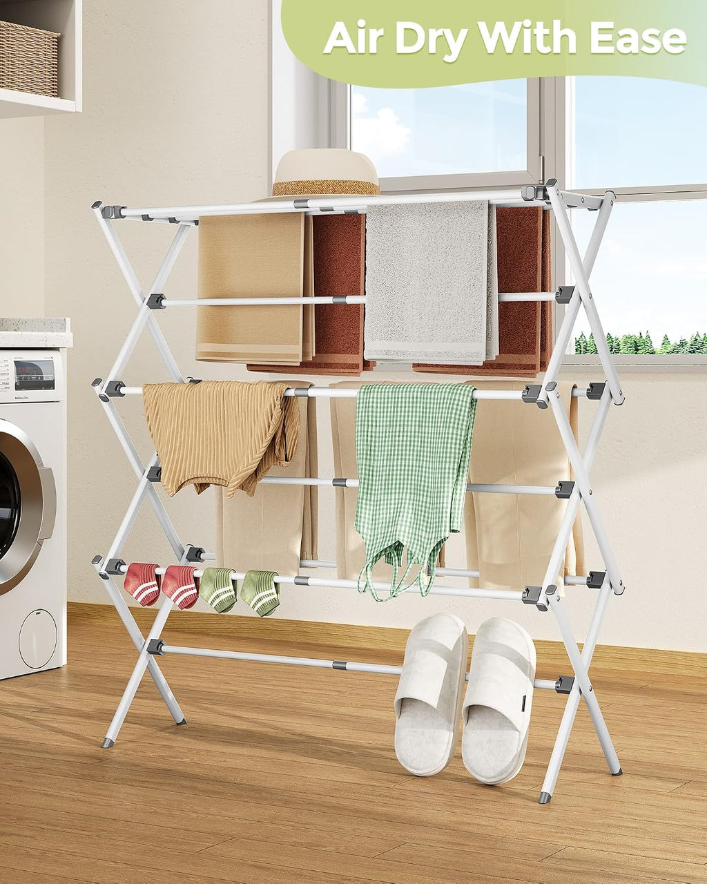 APEXCHASER 3-Tier Foldable Clothes Drying Rack, 37.6" H, White