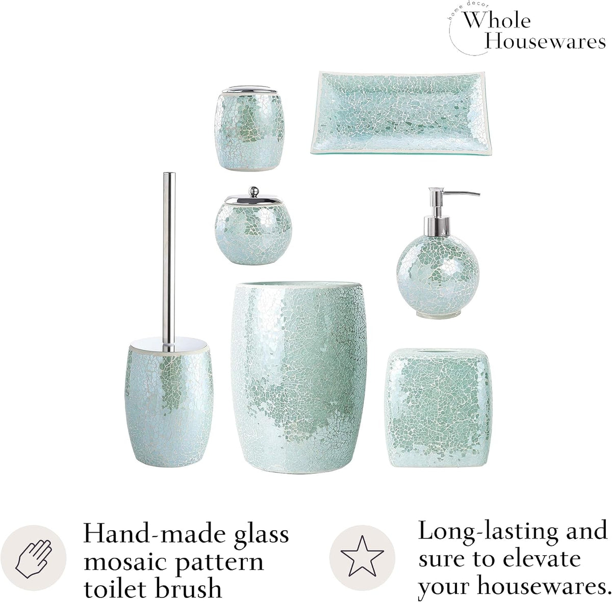 WHOLE HOUSEWARES Modern Toilet Brush Set, Turquoise (1 Glass Mosaic Bathroom Accessory)