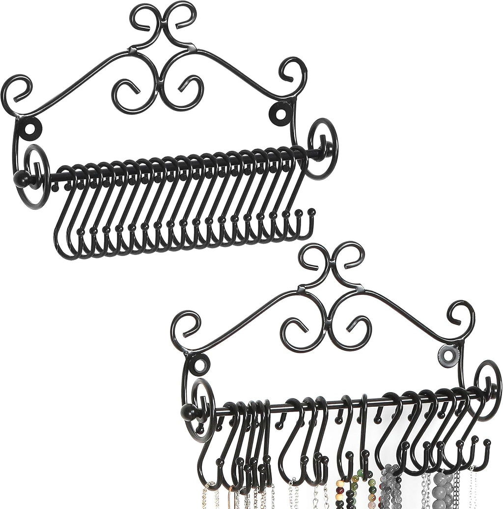 MyGift Set of 2 Wall Mount Necklace Holder Black Metal Jewelry Rack