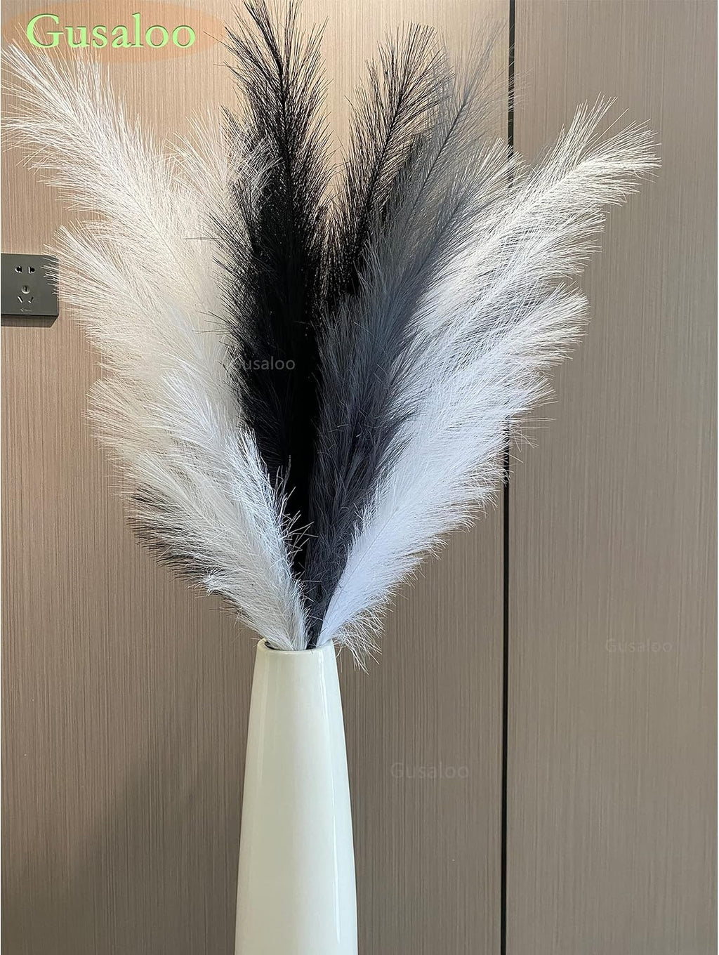 Artificial Faux Pampas Grass Large, 47"/120cm Bundle of 3 Fake Artificial Pampas Grass Decor Tall Fluffy Stems, Floor Vase Filler for Living Room Kitchen Decor Boho Decor Wedding -Black