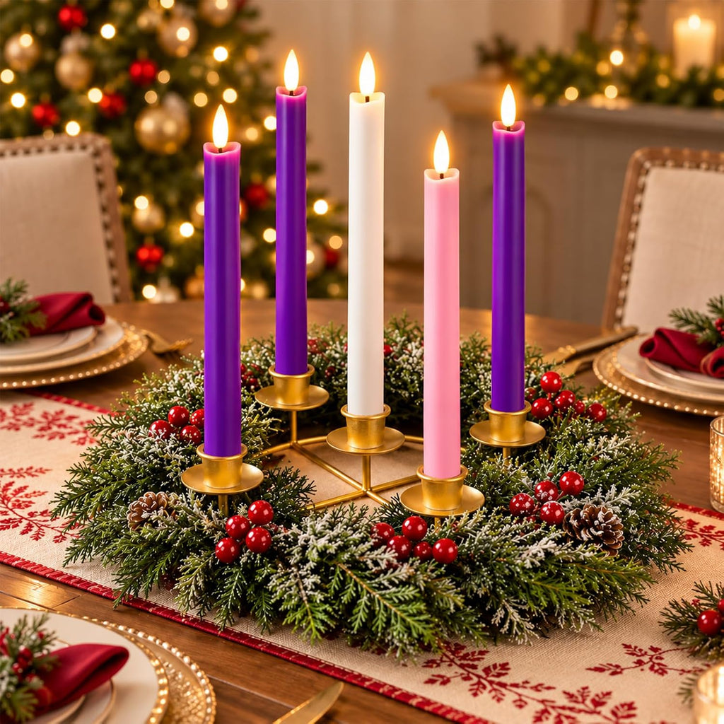 Flameless Advent Candles, Real Wax LED Taper Candles for Advent Wreath