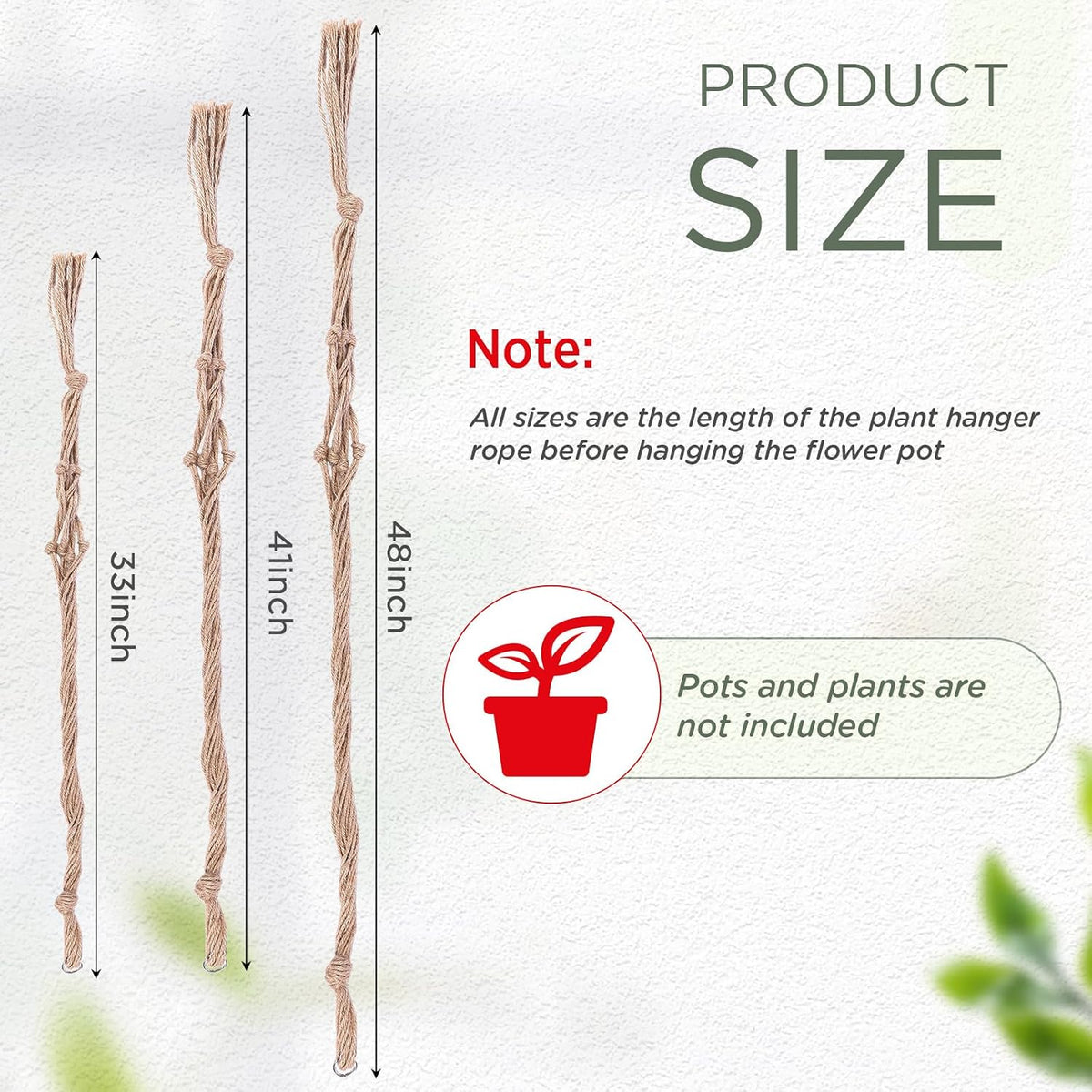 EBOOT 3 Pack 33 41 48 Inch Macrame Plant Hanger, Linen Color, 4 Legs