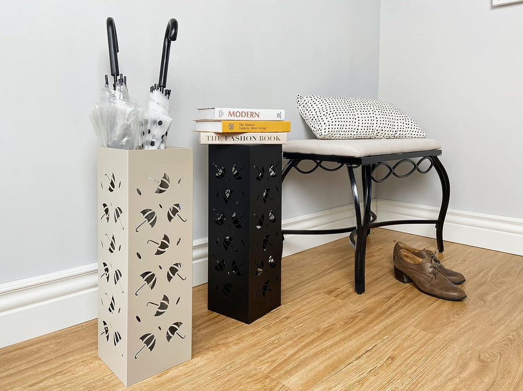 Mango Steam Metal Square Tall 19.5" Umbrella/Cane/Walking Stick/Wrapping Paper Holder, Stand, Rack Organizer (Brollies Almond)