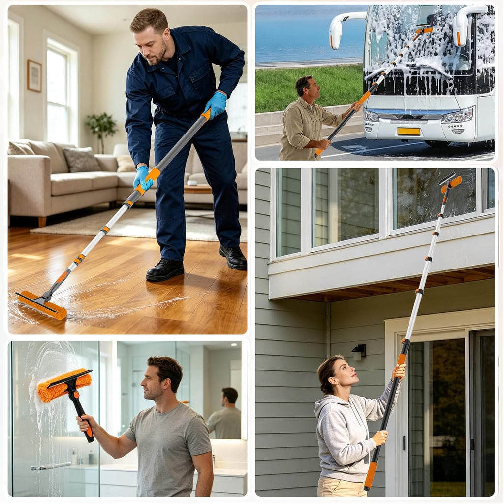 Buyplus 26Ft High Reach Squeegee for Window Cleaning Kit with 5 to 20 Foot Extension Pole, Extendable Window Cleaner Squeegee, Telescopic Window Washing Kit for Indoor/Outdoor High Window