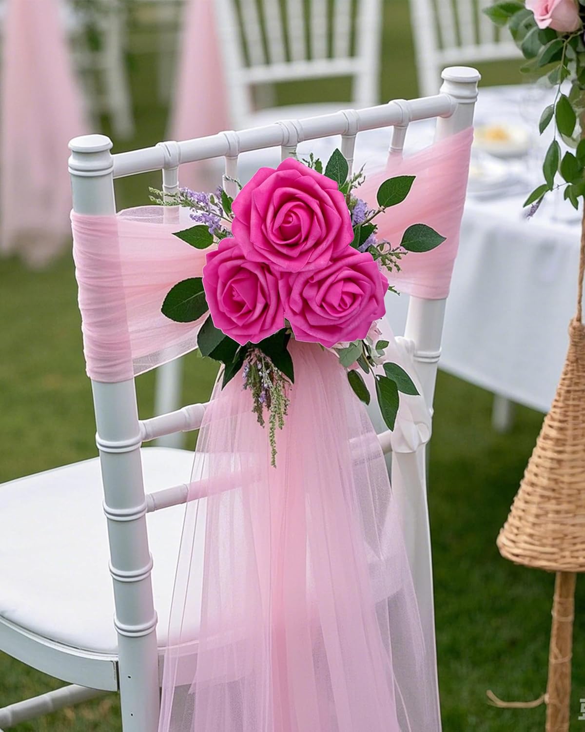 DuHouse 25Pcs Artificial Flowers Foam Roses Real Touch with Stems(Hot Pink)