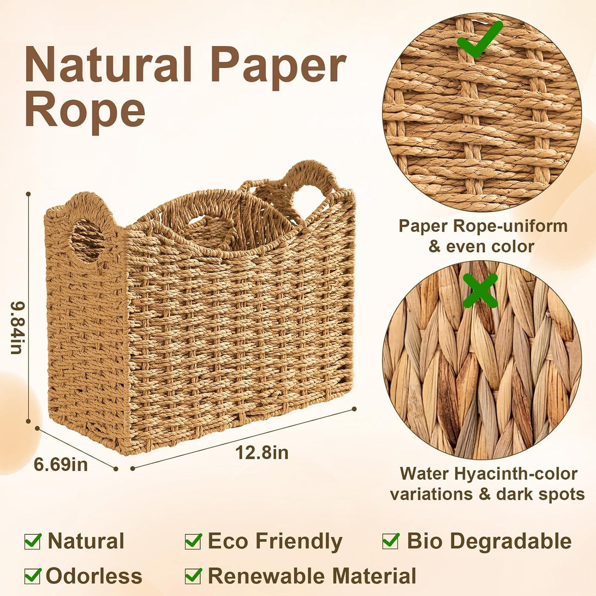 Wicker Magazine Holder,Handwoven Magazine Basket,Paper Rope Magazine Rack