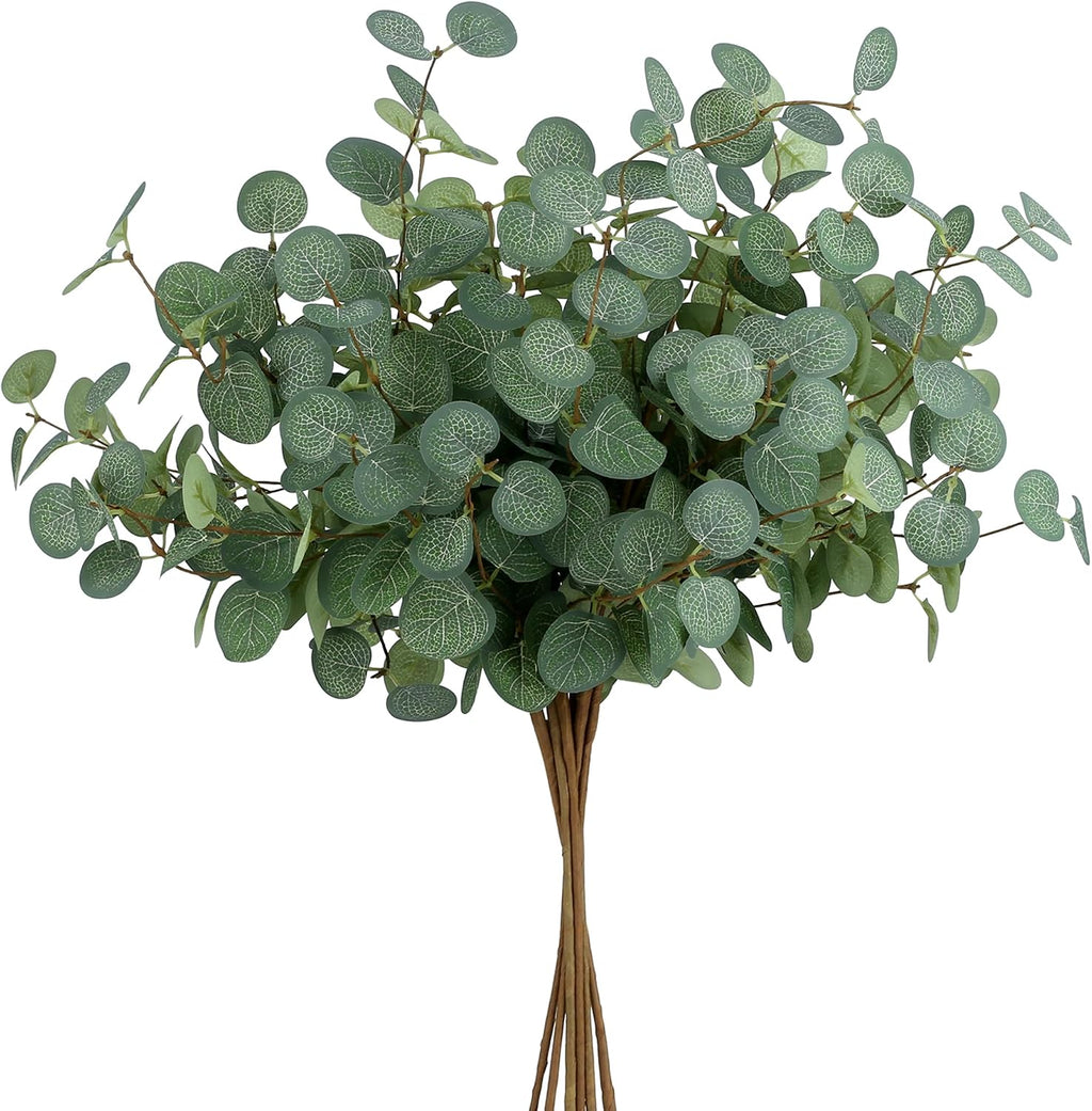 SITUMEIZI 6 Pcs Artificial Eucalyptus Stems 24" Tall Faux Ecualyptus Leaves Fake Greenery Stems Plants for Home Wedding Party Farmhouse Decorations(Green)