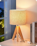 EDISHINE Small Table Lamp, Boho Bedside Lamp, Linen Fabric Shade, 14.2 Inch
