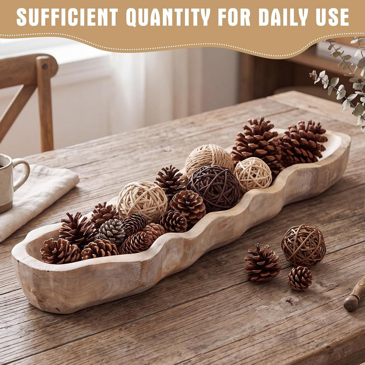Nuogo 1 Pcs 30 Inch Wooden Decorative Dough Bowl, Wave Shaped