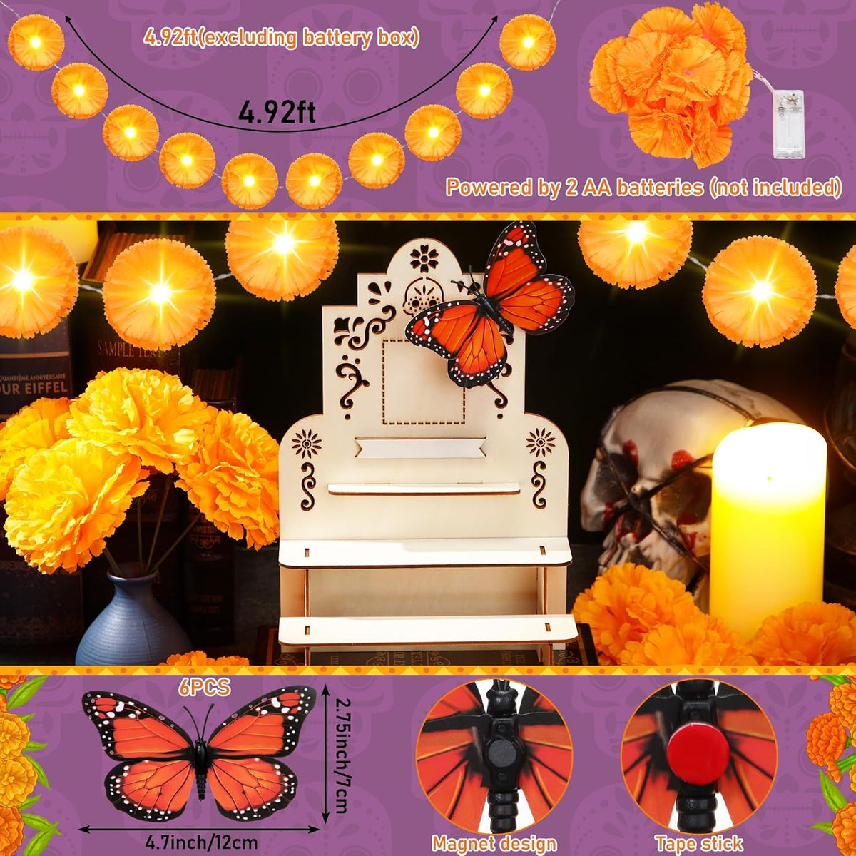 Jetec 28 Pcs Dia De Los Muertos Altar Kit 10" Day of The Dead Decor, Arched