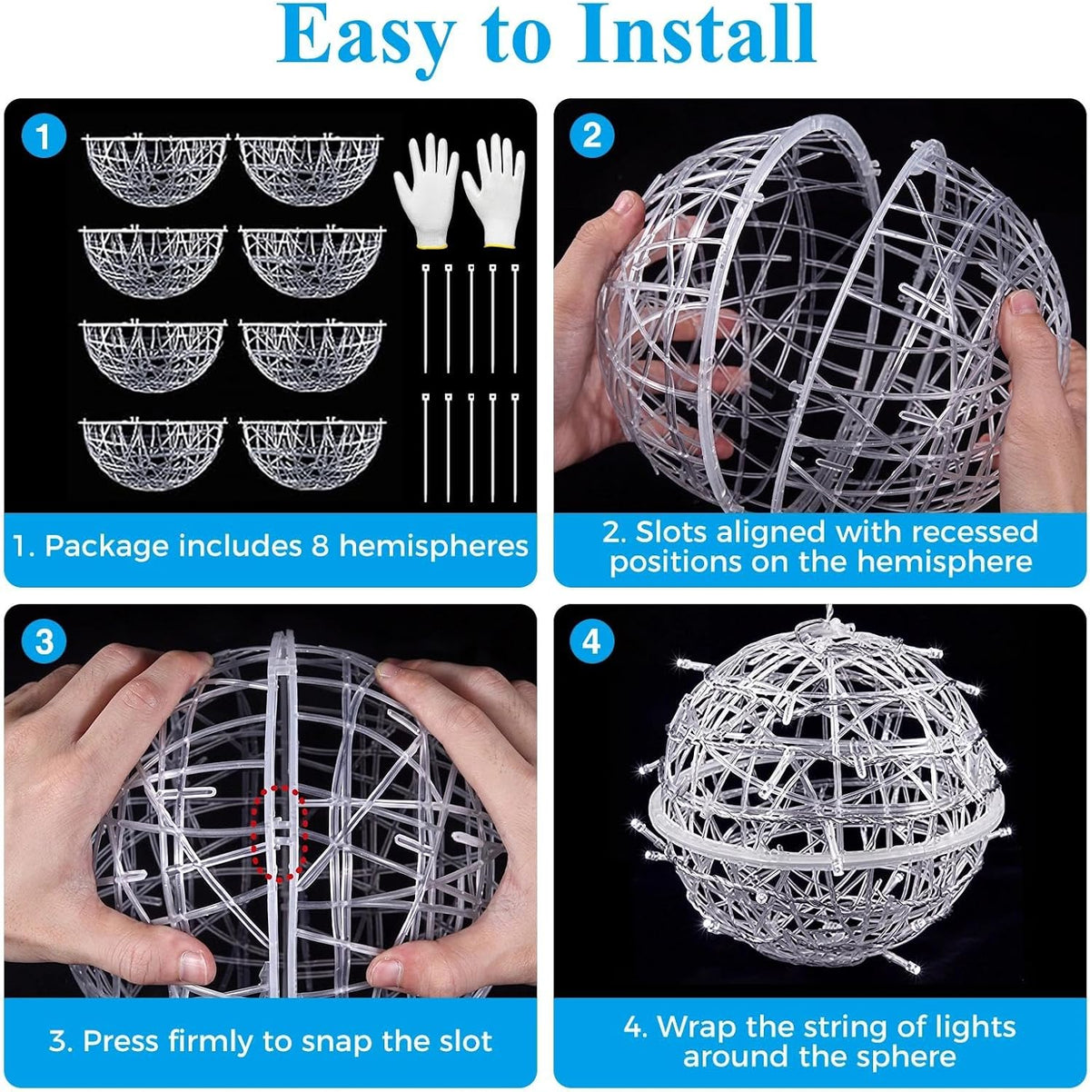 4Pack 11.9" Christmas Light Ball Outdoor, Warm White & Multicolor