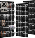 Over the Door Shoe Organizer with 30 Breathable Mesh Pockets (2PC-Black)