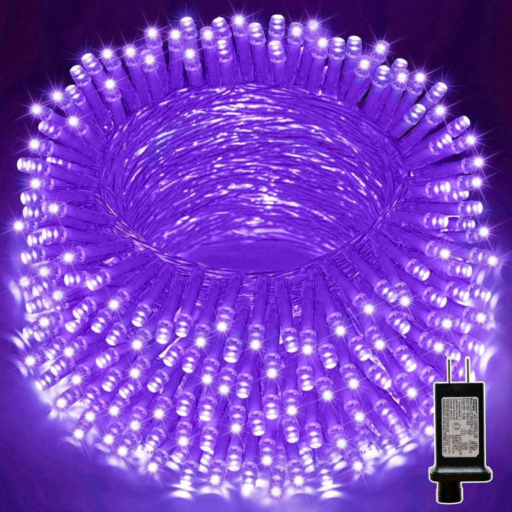 LAMPHOME Halloween Lights, 99ft 300LED Light Purple String Lights, Clear Wire 16 Modes LED Waterproof Indoor Outdoor Purple Christmas Lights Plug in, Halloween Bedroom Garden Party Decor