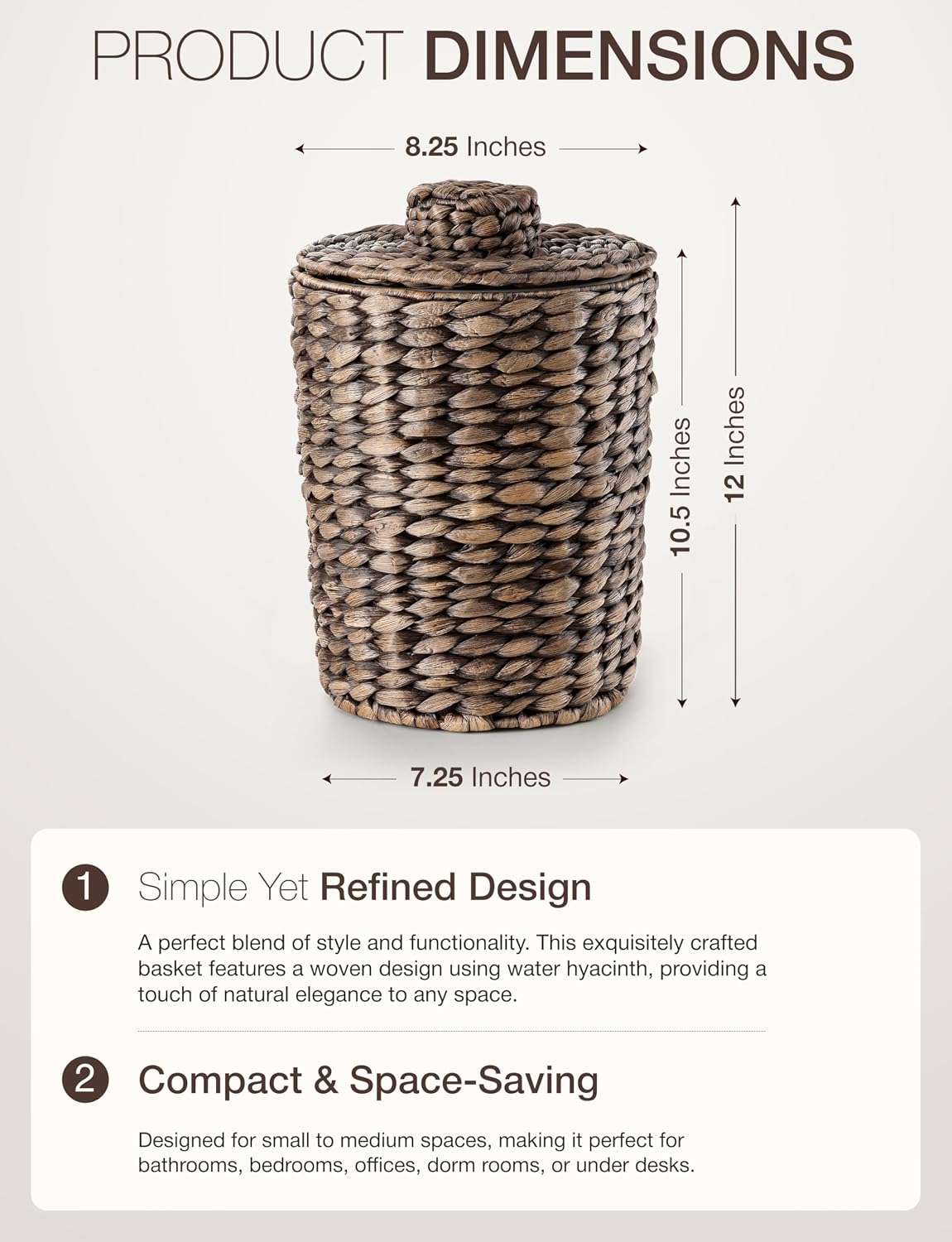 Tidita Wicker Trash Can with Lid, Wicker Waste Basket 1.5Gallon,Black Color