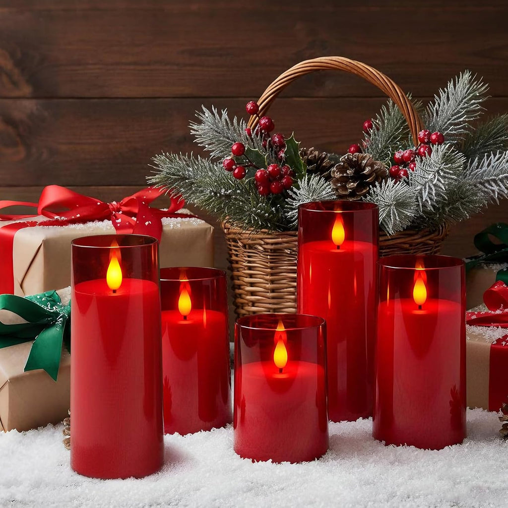 Raycare Battery Operated Flameless Pillar Candles with Remote Timer, Red