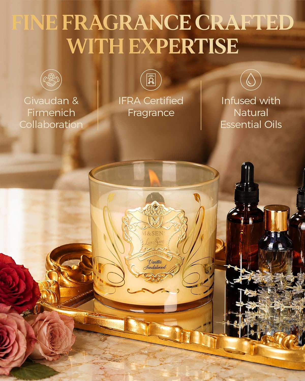 M&SENSE Vanilla Sandalwood Scented Soy Candles 13oz for Hostess Gifts Women