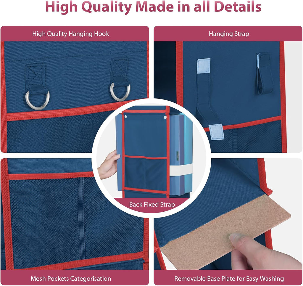 LOVEGRASS 3 Shelf Locker Organizer with Side Pockets, Navy Blue and Red