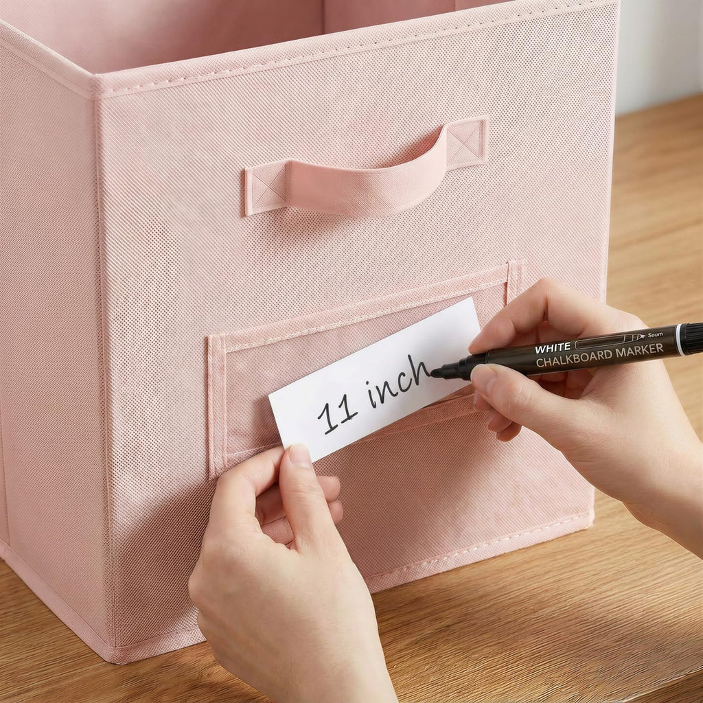 Storage Bins,11" Cube Storage Bin with Labels,10pcs,Pink