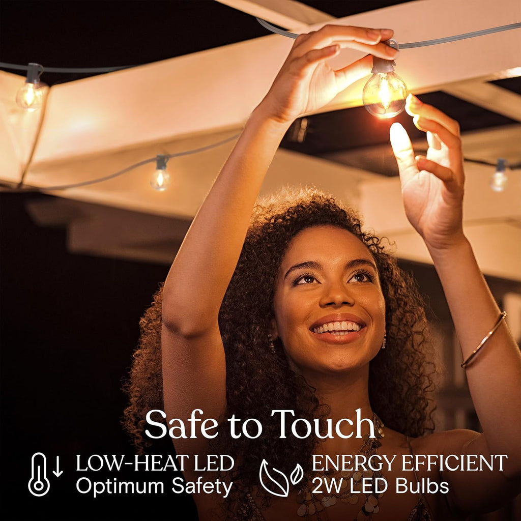 Brightech Ambience Pro LED String Lights - 26 Ft Commercial Grade Patio Lights Outdoor Waterproof - 12 Globe Porch String Lights for Outside, Backyard - 1W Vintage Edison Bulbs, Shine Bright, White