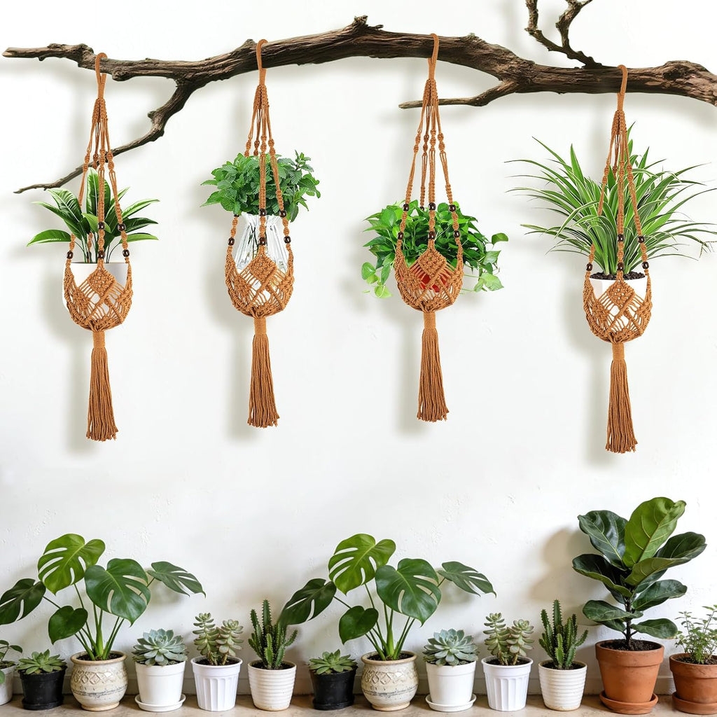 Augshy Jute Crochet Macrame Plant Hangers with Hooks, 2 Pack Hanging Holder