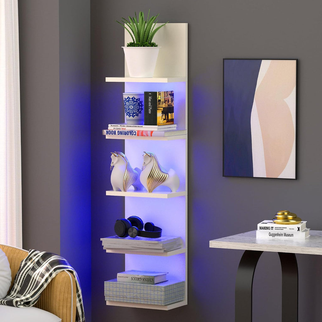 VIWODS 5-Tier Wall Shelf Unit with RGB Light, White