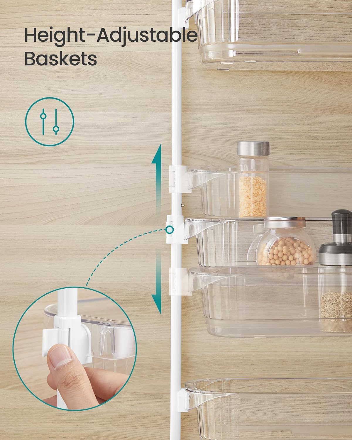 SONGMICS Over the Door Cabinet Organizer, 6-Tier Clear PET Baskets, 53 In H