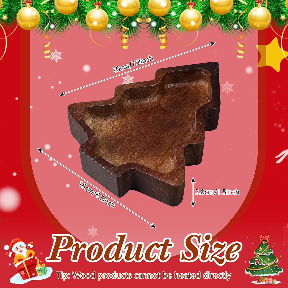 Jingmore 12 Pcs Christmas Tree Christmas Wooden Bowl Tray Rustic