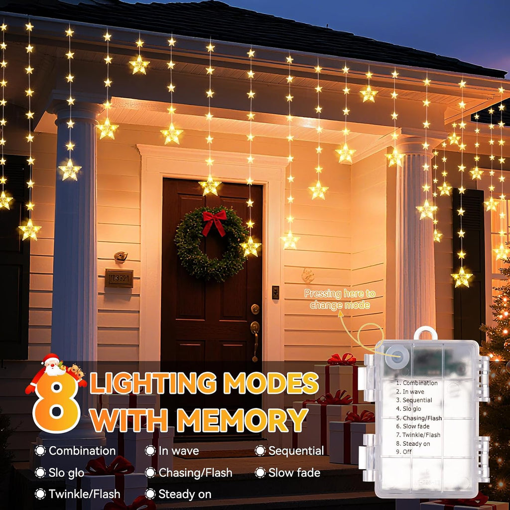 74 LEDs Christmas Window Lights with 46 Stars, IP65 Waterproof, Warm White