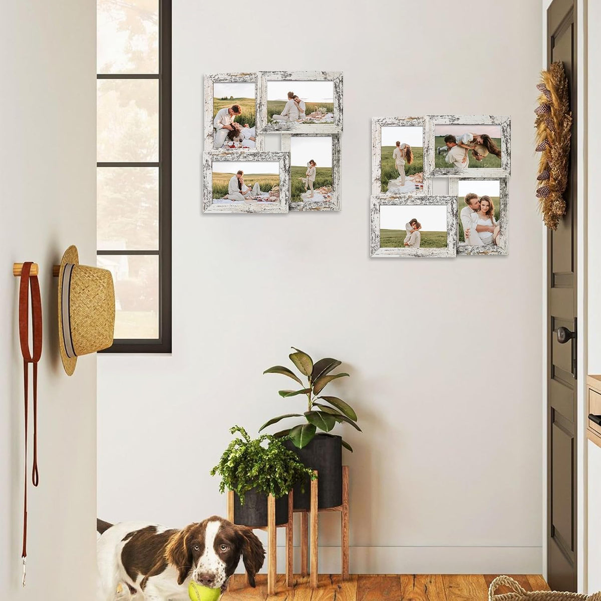YESKAY 4x6 Collage Picture Frames Set of 1, Multi Family Photo Frame with Real Glass, Displays Four 4x6 Photo, Wall Decor Wall Hanging or Tabletop, Distressed White