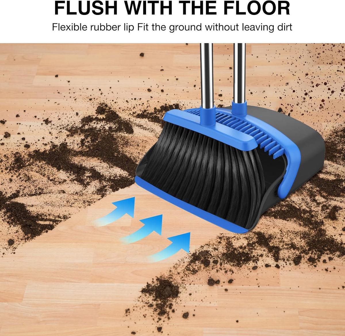 NACENA Broom and Dustpan Set with 52-in Long Adjustable Handle, Black Blue