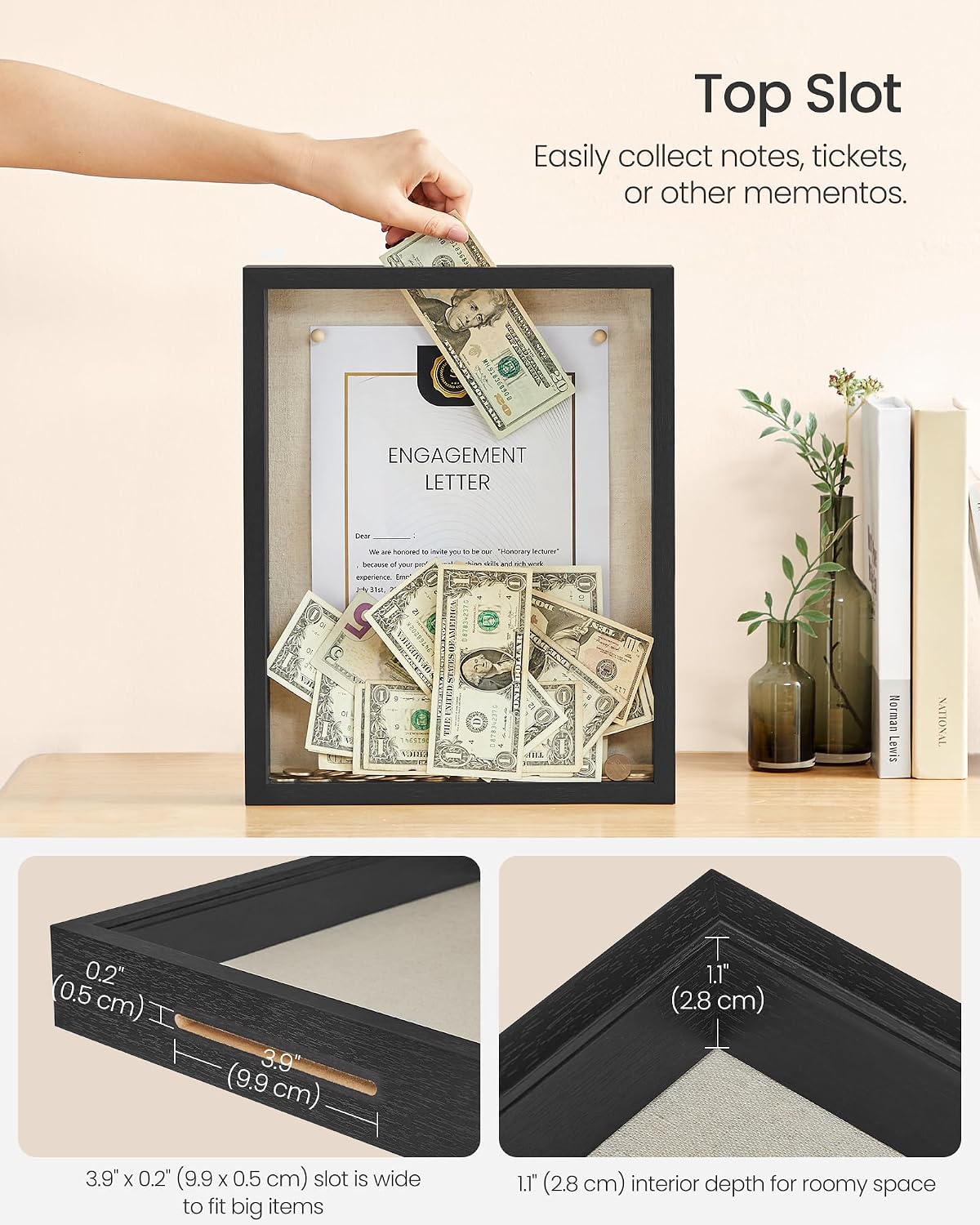 SONGMICS 11x14 Shadow Box Frame, with Top Slot and Clear Front