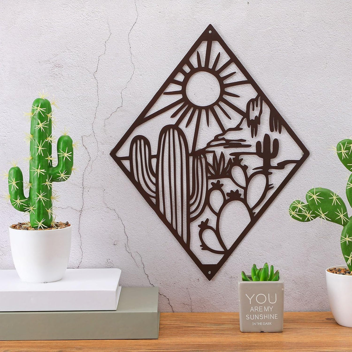 Therwen Metal Cactus Wall Decor Desert Theme Decor, Classic, Dark Brown