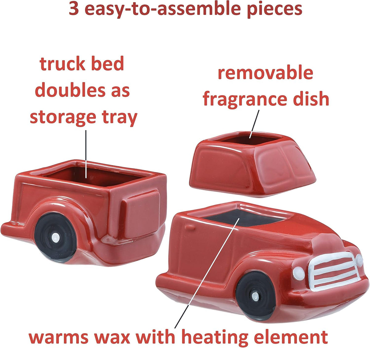 Ceramic Candle Wax Warmer, Vintage Red Truck with Safety Timer | Automatic Plug in Fragrance Warmer for Scented Wax Melts, Cubes, Tarts | Retro Farmhouse Air Freshener Set