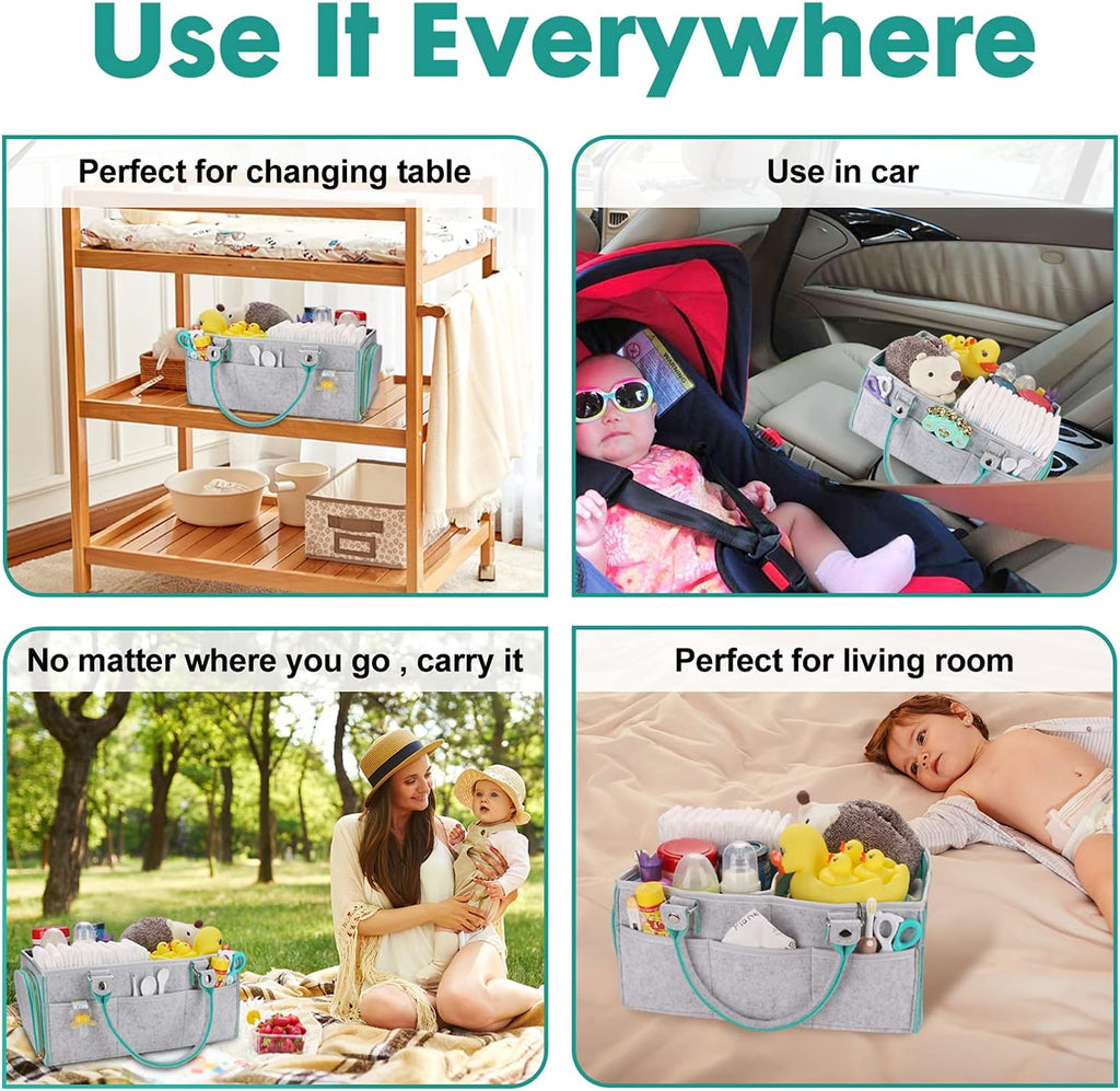 XUANGUO Large Baby Diaper Caddy Organizer, Felt Basket with Handles, Green