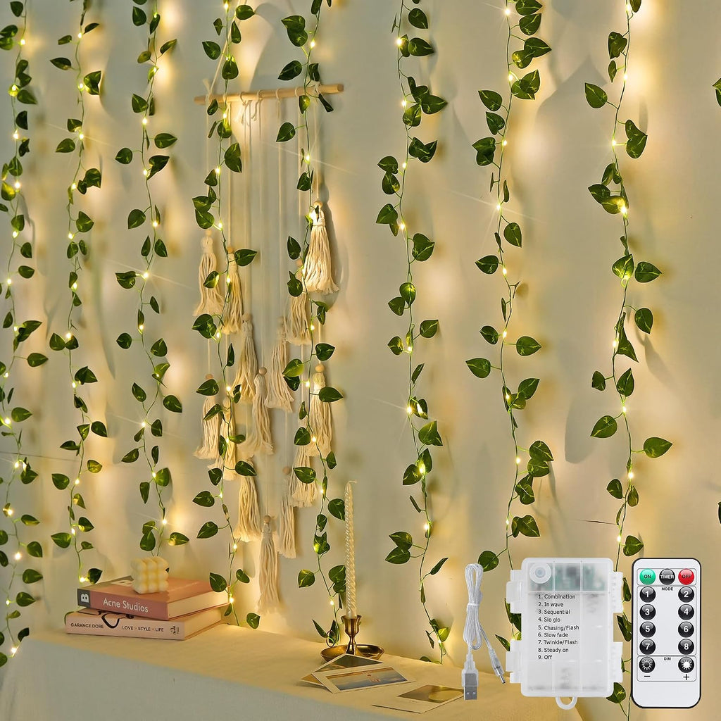 JMEXSUSS 200 LED Vine Lights, Pothos Vines with Fairy Lights Curtain