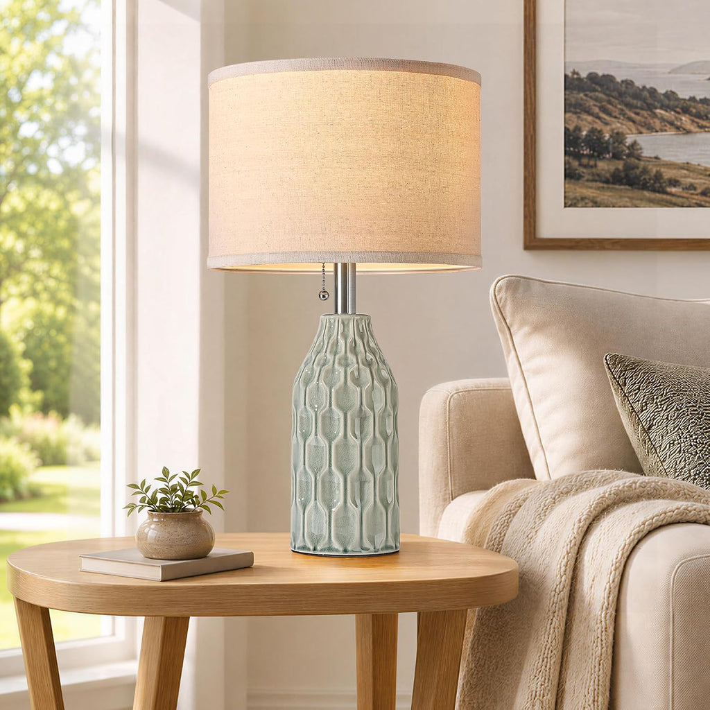 Modern Ceramic Table Lamps Set of 2 for Living Room Bedroom, Green