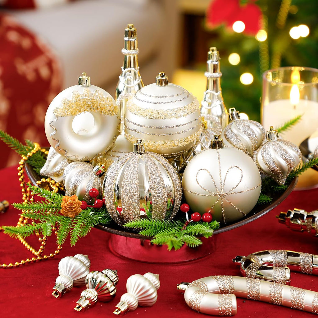 SHareconn 80pcs Christmas Balls Ornaments Set Tree Decor Champagne Gold