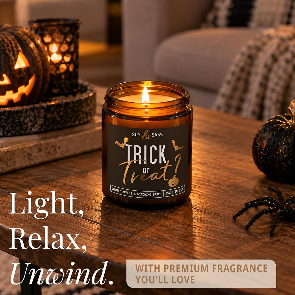 Halloween Candle - Trick or Treat, Winter Candy Apple Scent, Made in USA
