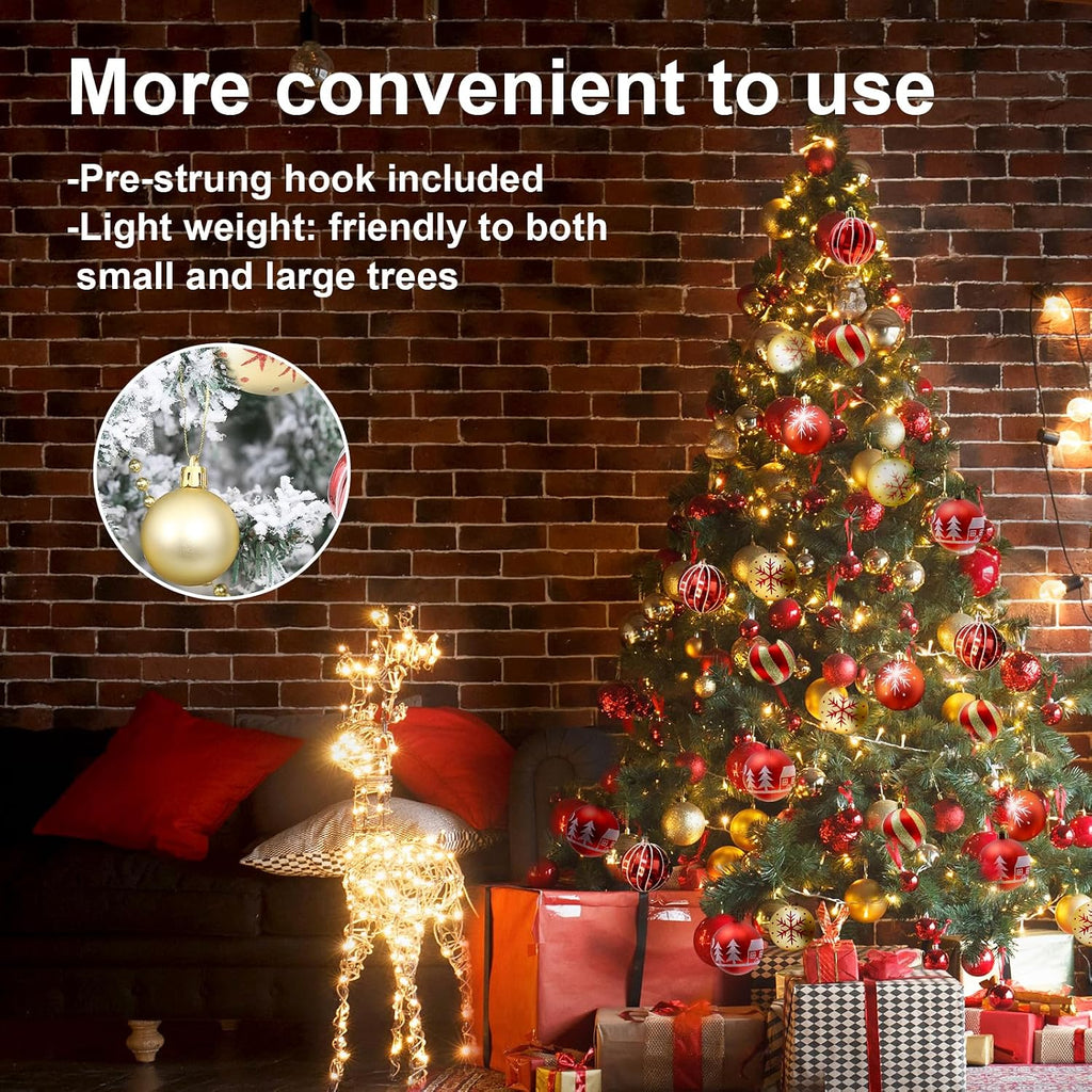 PEMOTech 88ct Christmas Tree Balls Ornaments, Colored Shatterproof Plastic Decorative Baubles, Hanging Ornament Decorations for Xmas Tree Decor Holiday Party Wedding Wreath Garlands Trees(Red & Gold)