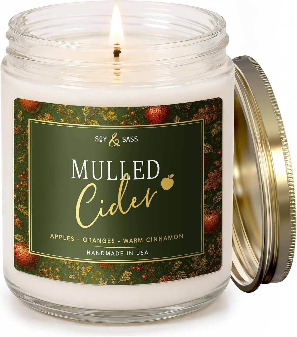 Mulled Cider Candle, Fall Candles I Apple Cider, Cinnamon & Nutmeg - Infused with Essential Oils I Mulled Cider Fall Scented Candle (Soy) for Home I 9oz Reusable Jar I 50Hr Burn I Made in USA
