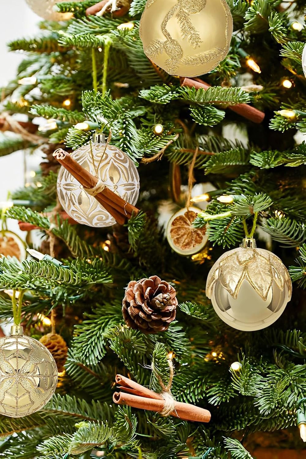 Hollyone 3.15"/80mm Gold Christmas Ball Ornaments 12 Pcs Shatterproof Christmas Tree Relief Ornament Set Large Hanging Balls for Xmas Wedding Holiday Wreath Home Decorations