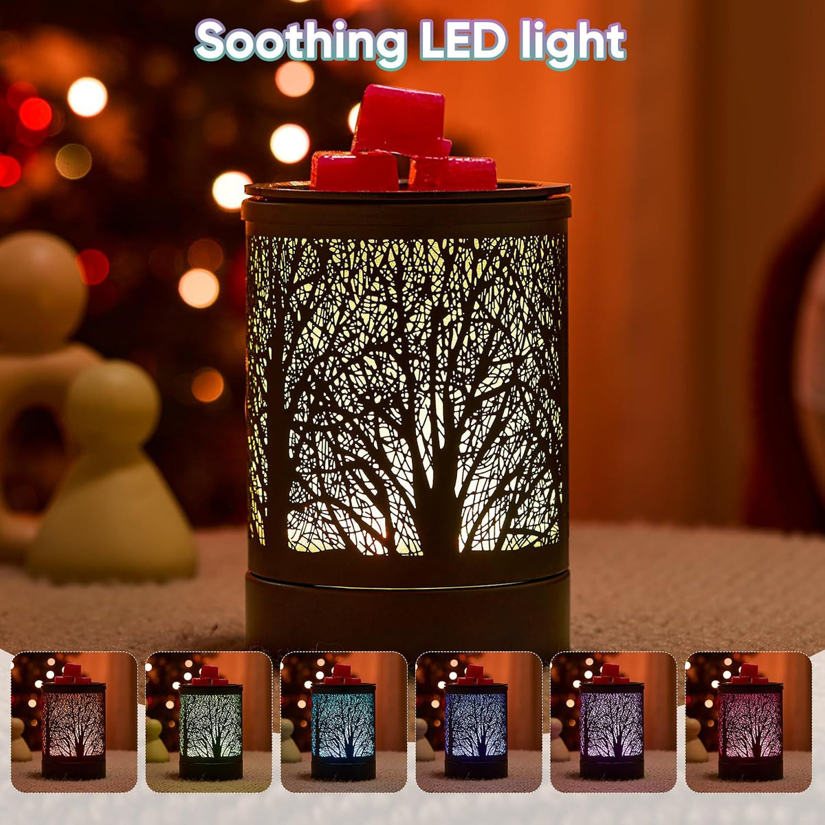Enaroma Fragrance Wax Melts Warmer with 7 Colors LED Changing Light Classic Black Forest Design Scent Oil Candle Warmer for Home Black Tree Timer