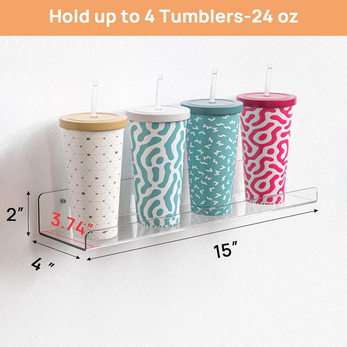 upsimples 2 Pcs 15" Acrylic Shelves for Wall Display and Storage, Clear