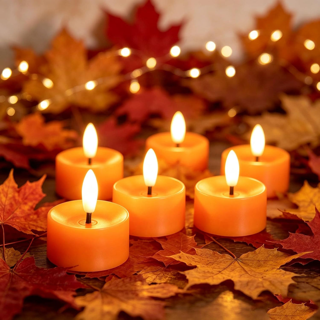 QIDEA Halloween Orange LED Tea Lights for Pumpkin Christmas Decor 12 Sets