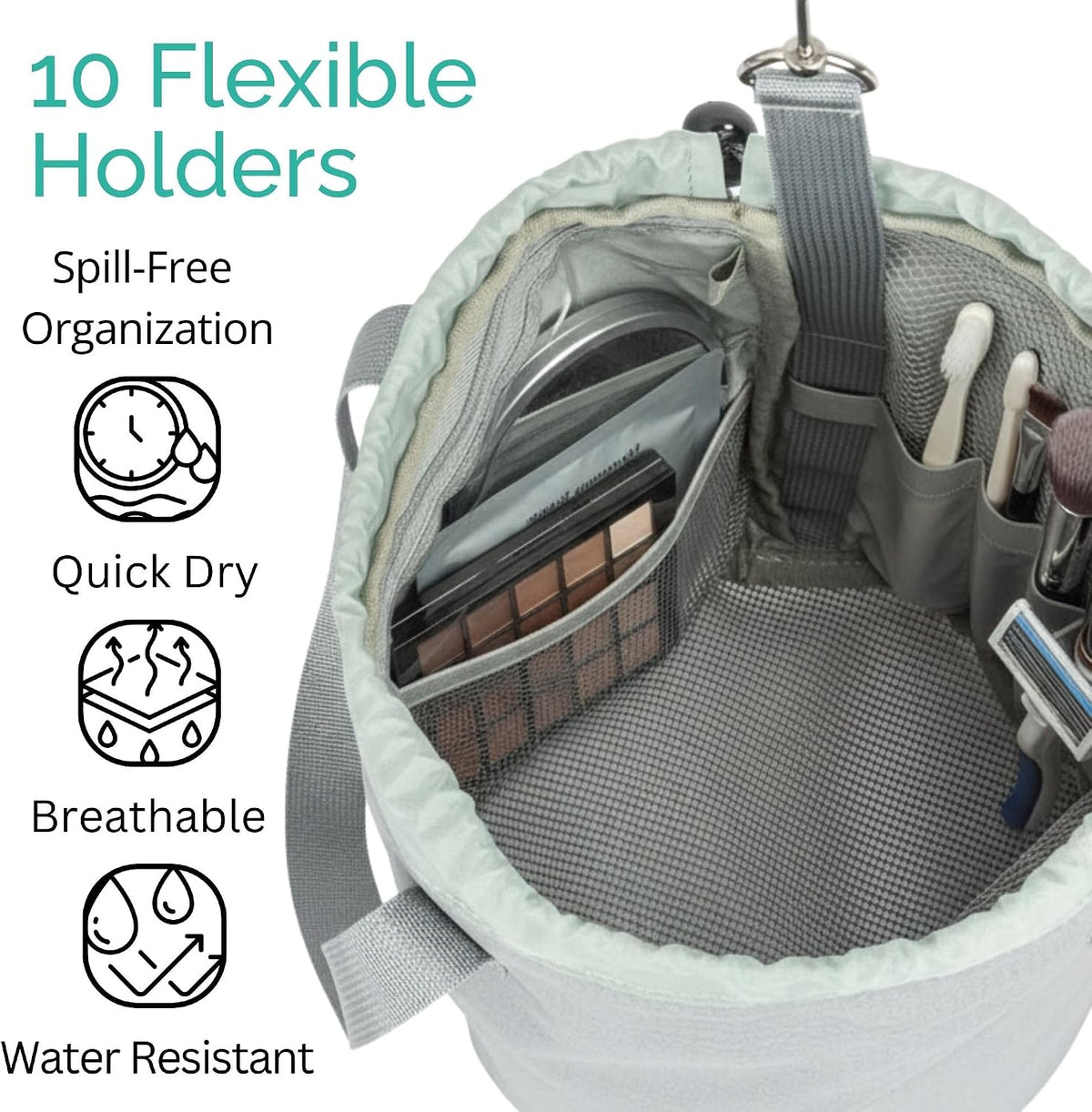 Portable Shower Bag with Drawstring Closure and Breathable Mesh Bottom – Travel Shower Caddy, Foldable Durable Design with Mesh Bottom for Cruise Ship Essentials, College Dorm Shower Caddy (Sage Grey)
