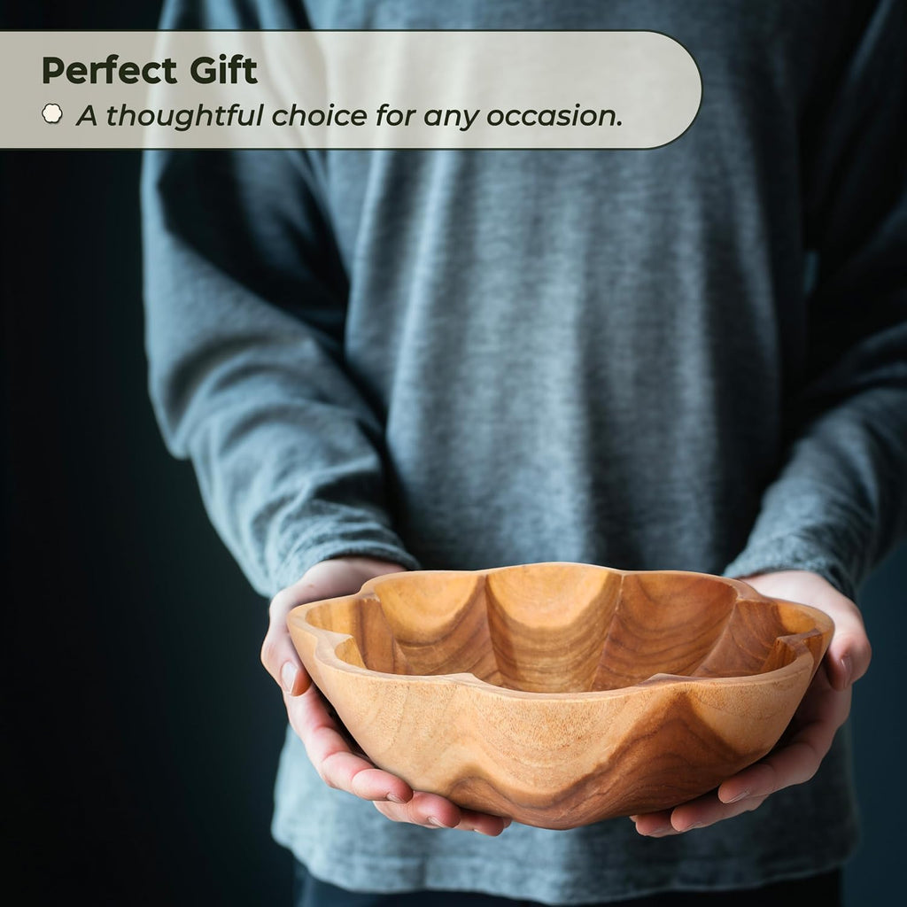 Decorative Wooden Bowl, Fruit Bowl for Kitchen Counter, Teak Wood Decor