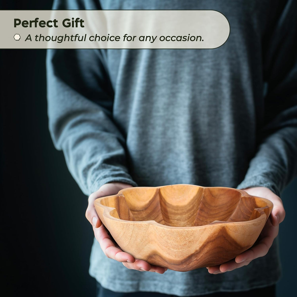 Decorative Wooden Bowl, Fruit Bowl for Kitchen Counter, Teak Wood Decor