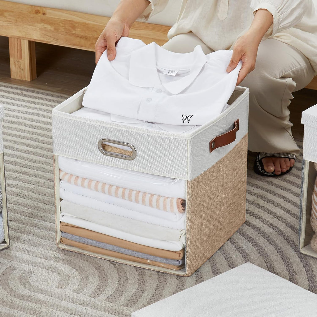 13x13 Inch Ultra Thick Fabric Storage Bins with Lids & Windows, 3P