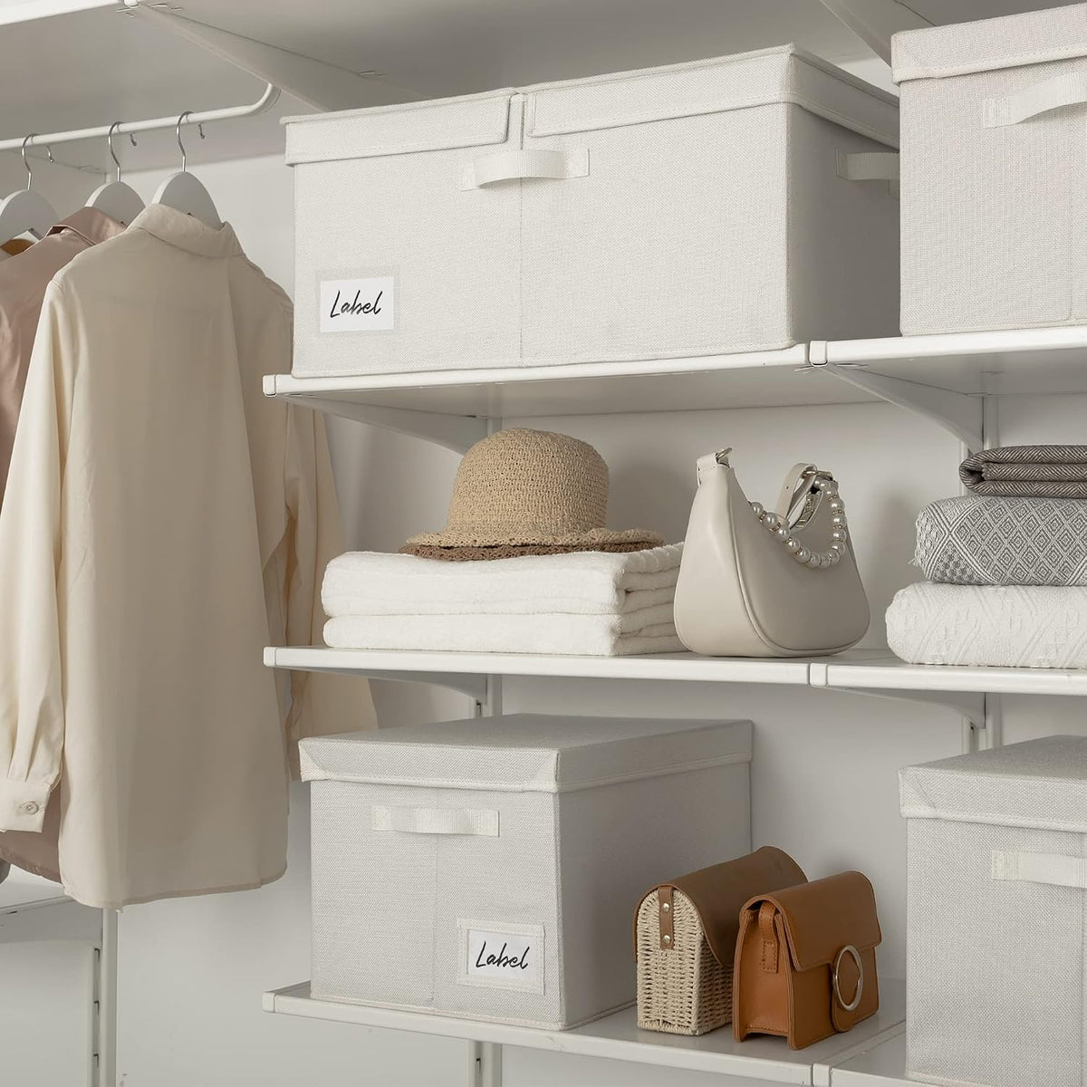 GRANNY SAYS Extra Large Storage Bins with Lids, Closet Bins, Beige