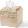 Tissue Box Cover Italy Natural Travertine Stone Heavy Duty Square Facial Toilet Paper Holder for Bathroom Living Room Bedroom Dresser Kitchen Minimalistic Office Home Decor Beige (TBC145WT)